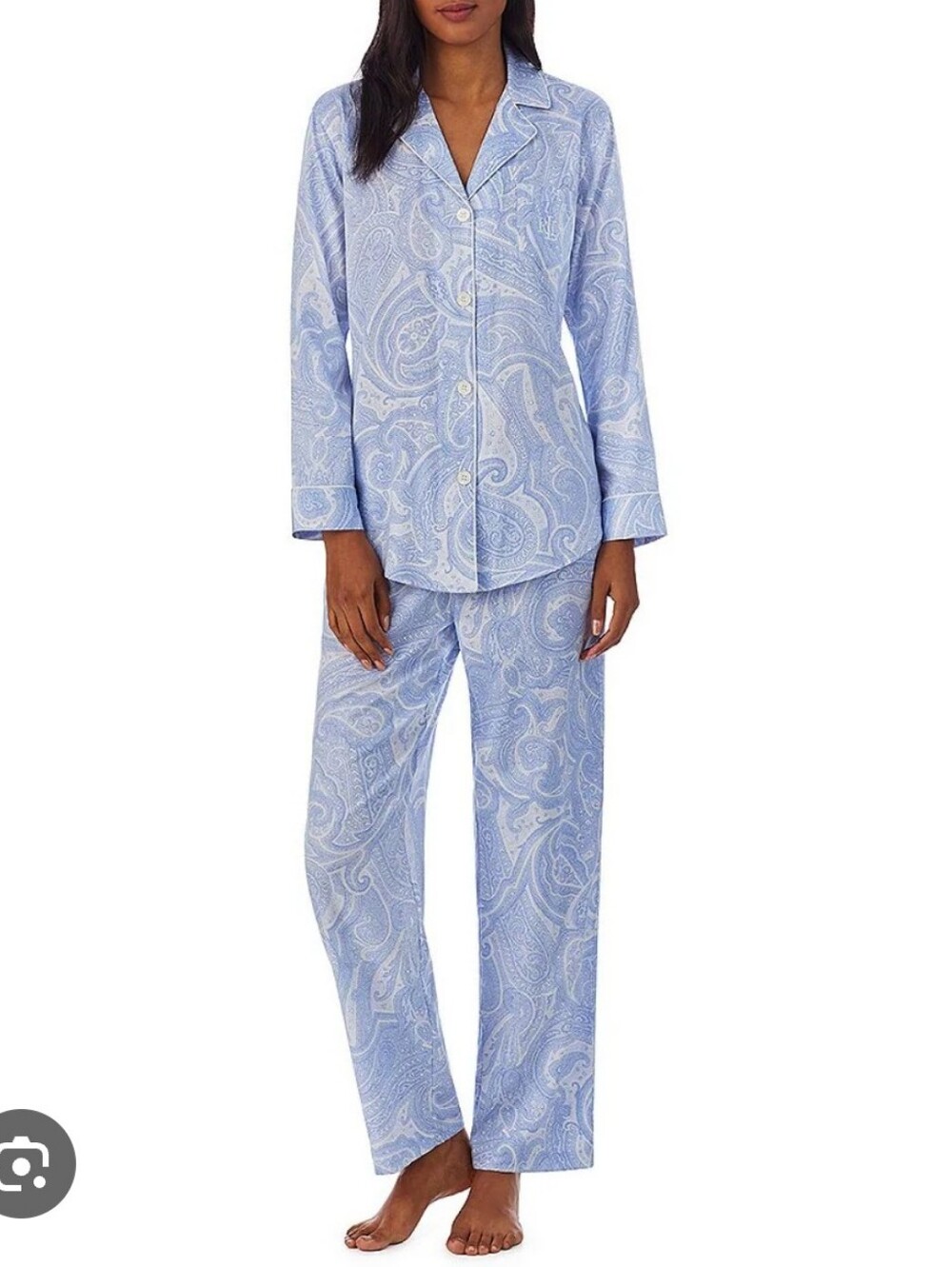 Lauren Ralph Lauren White and Blue Paisley Cotton Pajama Set